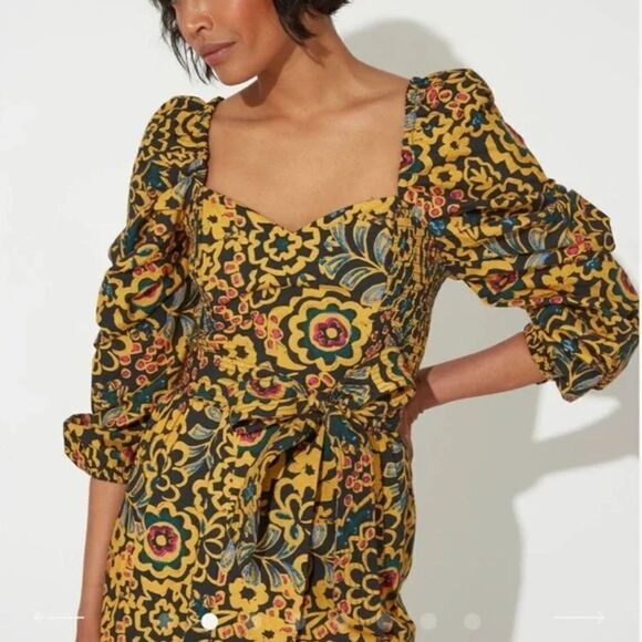 Cleobella Solange midi dress Matisse print black yellow cotton Revolve As Is - Picture 4 of 16